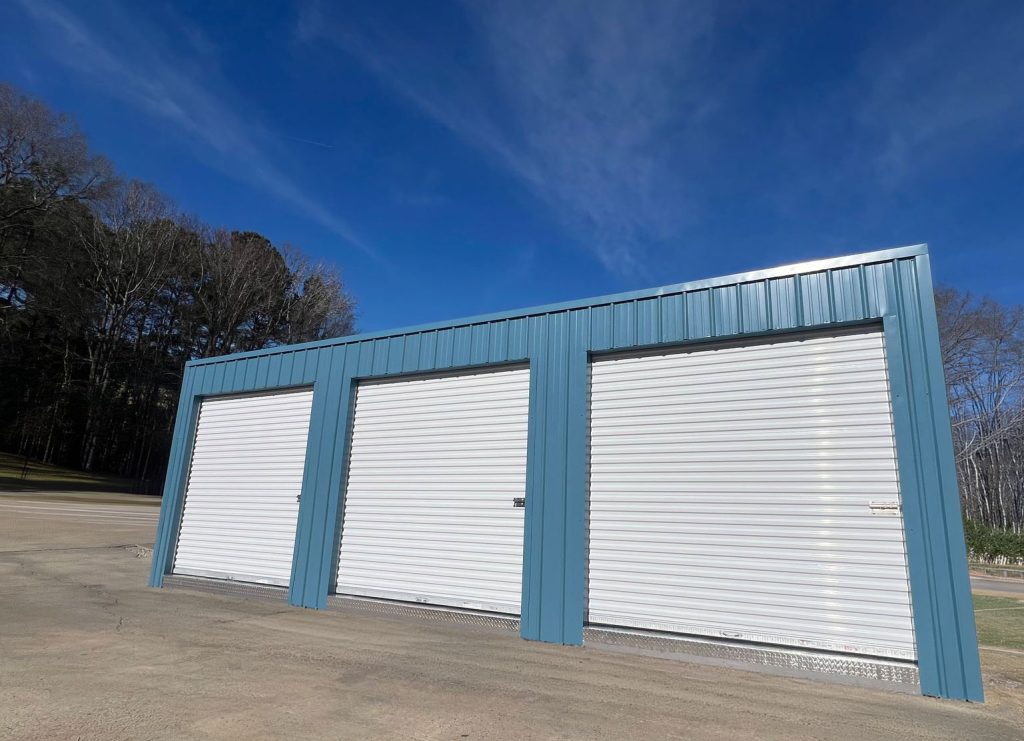 3 door blue building