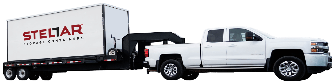 Portable Storage Container on back of truck